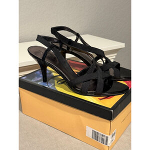 Women's Predictions Black Kaylas strappy fabric Elastic Slingback Heels Size 10